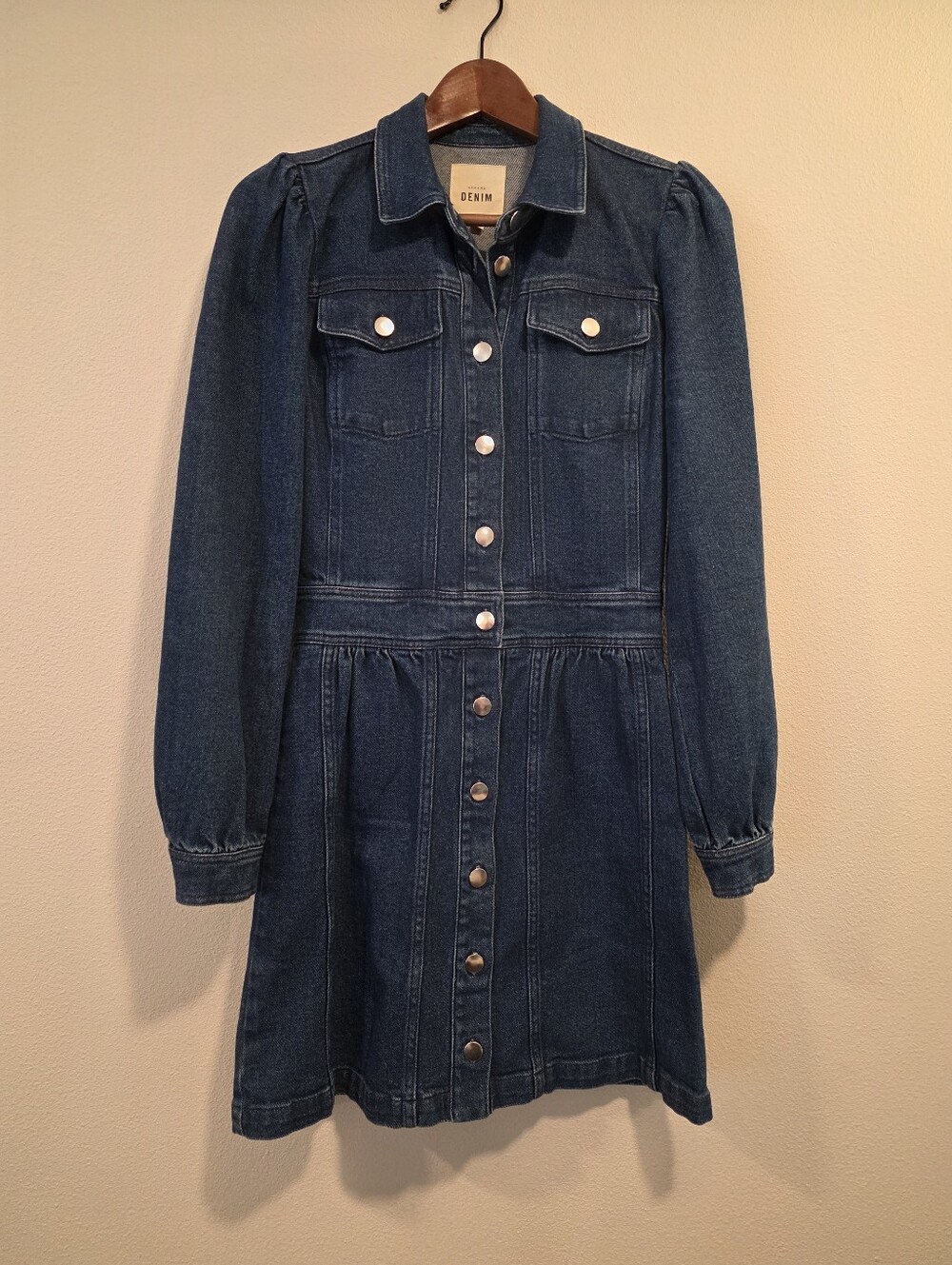 Sezane Denim Long Sleeve Midi Dress -Rare
